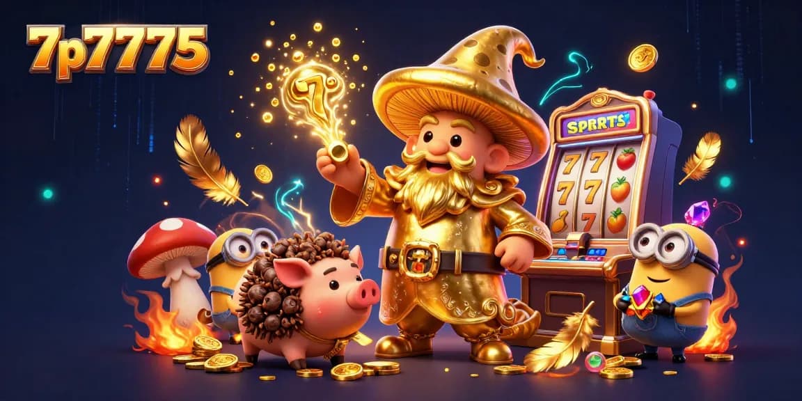 Spin the reels with the enchanting 7p7775 slot wizard casting gold magic in this vibrant casino scene.