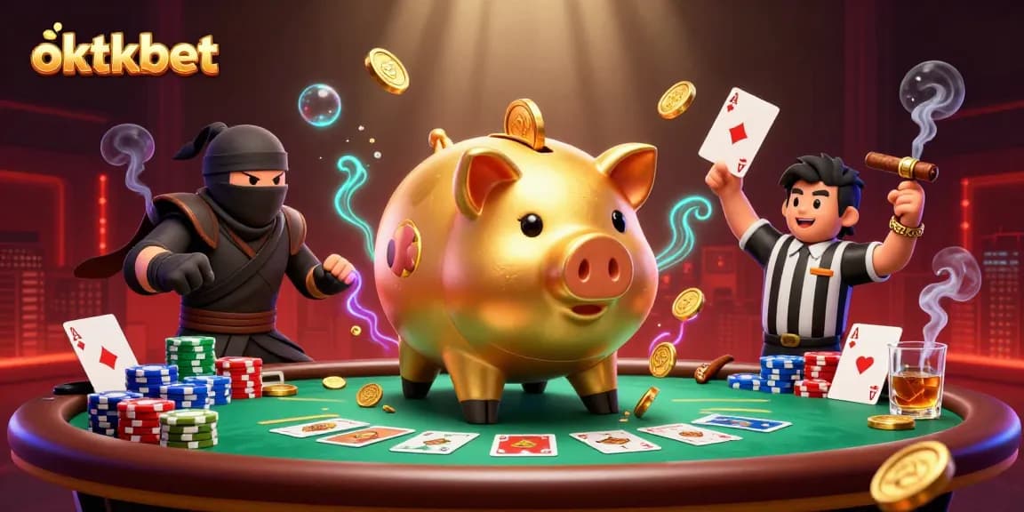 Engage in thrilling gameplay at oktkbet with vibrant casino action in a dynamic 3D illustration.
