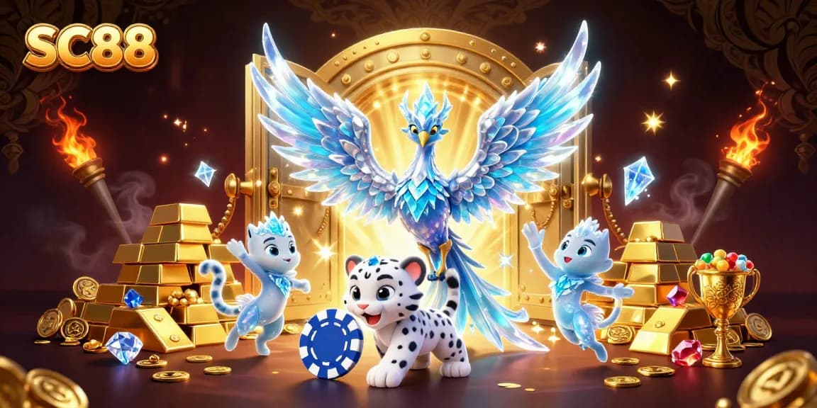 Experience the excitement of SC88 casino gaming with an enchanting 3D phoenix and ice sprites.
