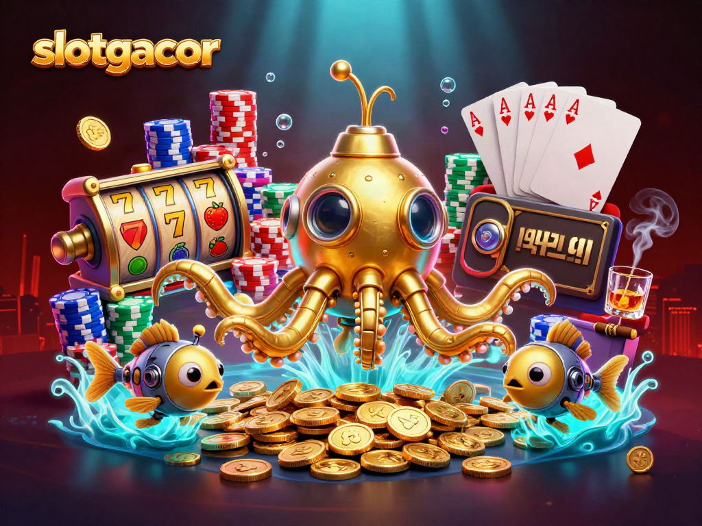 Experience the thrill of slotgacor with a vivid underwater casino scene featuring a golden kraken!