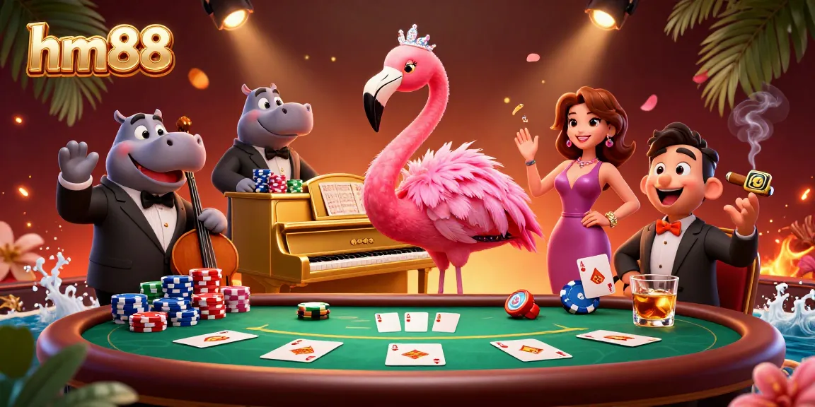 Experience thrilling poker action at hm88 with a vibrant, dynamic casino scene featuring charismatic entertainers.