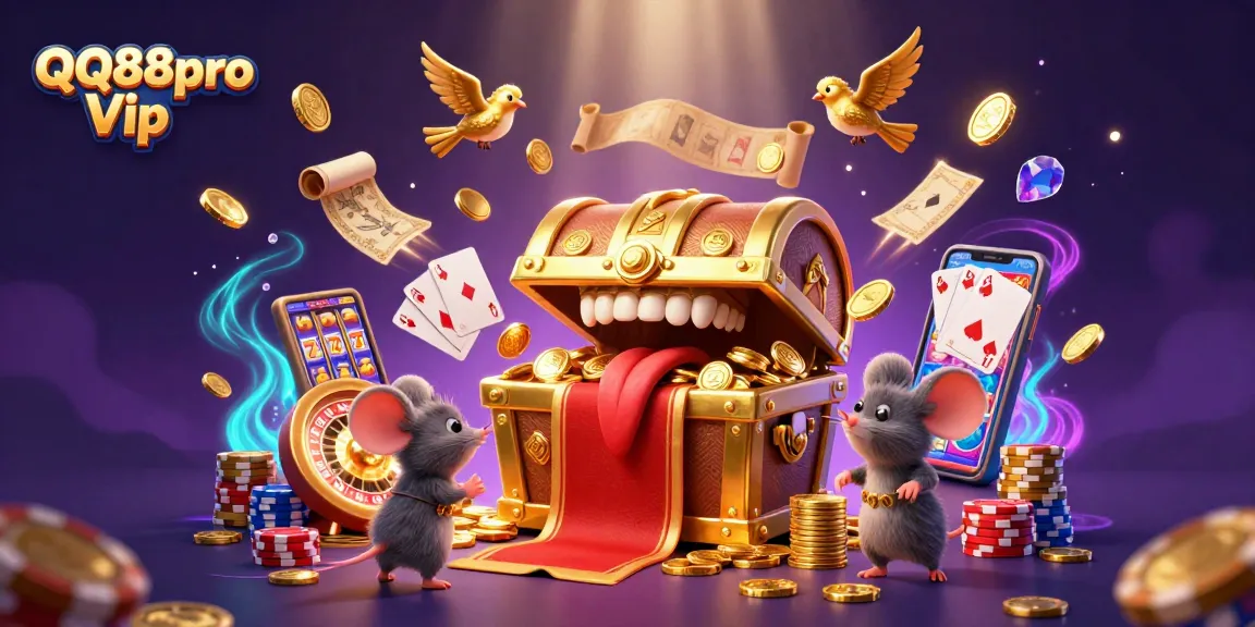 Join the QQ88pro Vip adventure with this vibrant 3D casino scene brimming with excitement and riches.