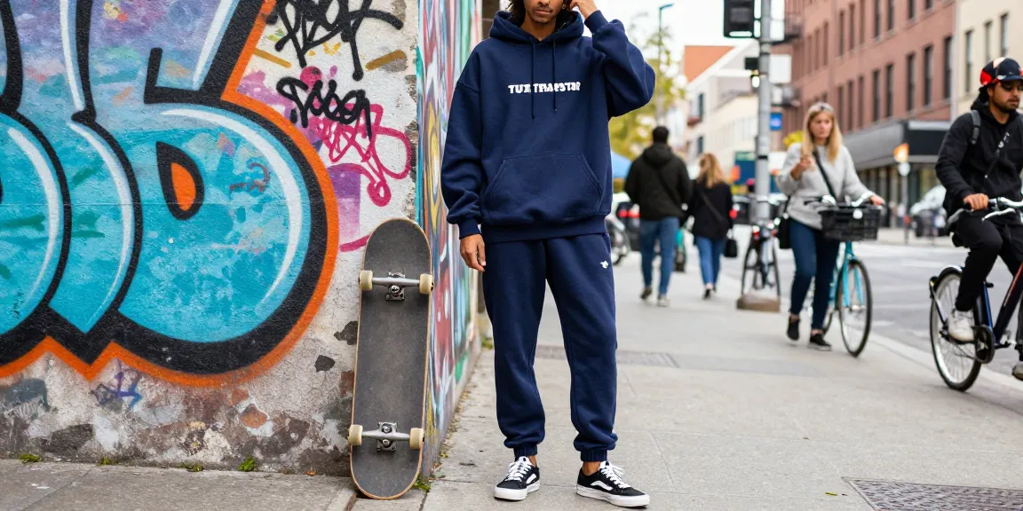 Tuta Trapstar in un ambiente urbano di streetwear, con graffiti e luci naturali.