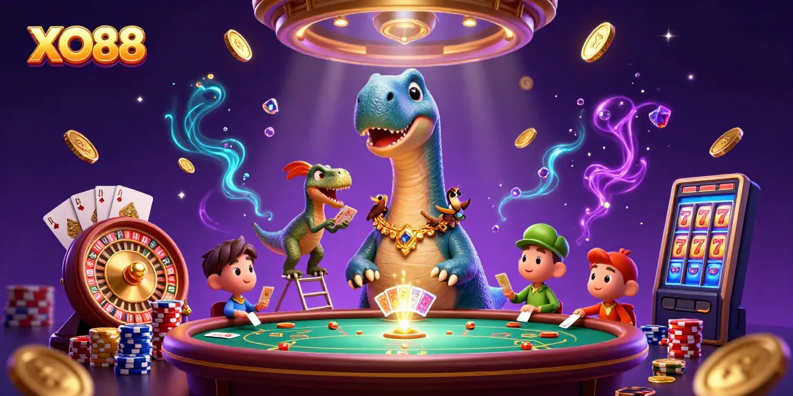 Experience thrilling gameplay with XO88 featuring a dinosaur-themed casino with vibrant, animated elements.