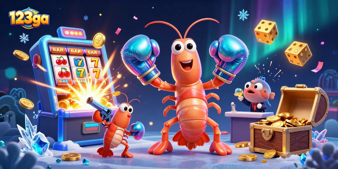 Win big with 123ga, featuring an action-packed casino scene with vibrant characters and a jackpot!