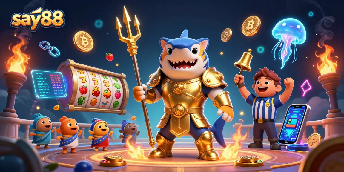 Experience thrilling gameplay with say88 in this dynamic underwater casino illustration.