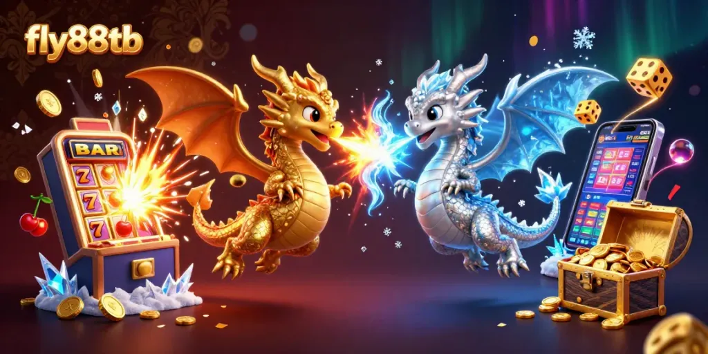 Experience winning moments at fly88tb with thrilling dragons amidst vibrant casino elements.