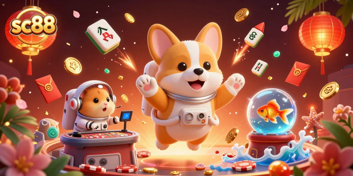 Experience sc88's colorful casino adventure with floating coins and animated characters in a vibrant 3D space.