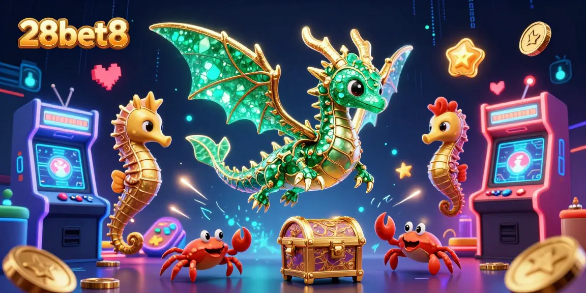 Engage in thrilling gameplay at 28bet8, showcasing a vibrant sea dragon with glowing game elements and dynamic casino action.