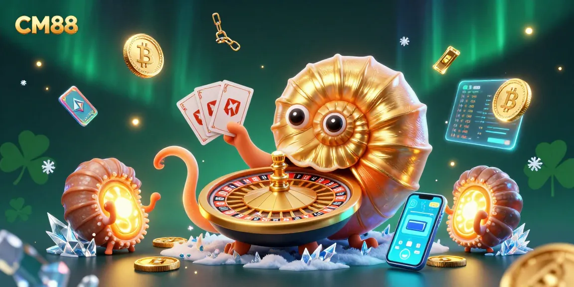 Spin the roulette at CM88 while surrounded by glowing cryptocurrency elements and vibrant casino visuals.