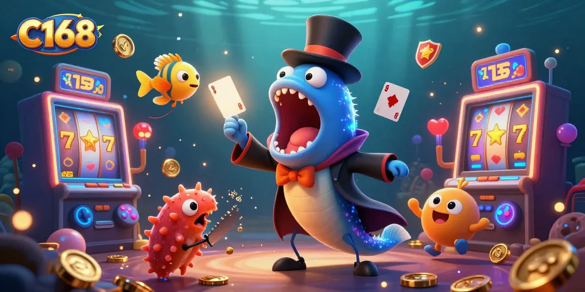 Experience C168's thrilling casino adventures with animated characters showcasing vibrant games.