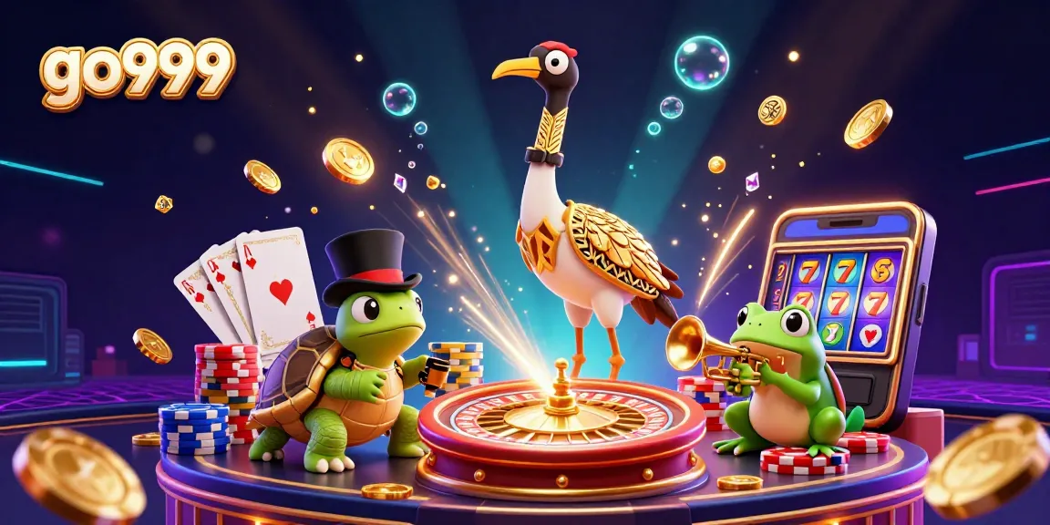 Experience the thrilling action at go999 with vibrant 3D digital casino characters amidst cascading coins and fortune.