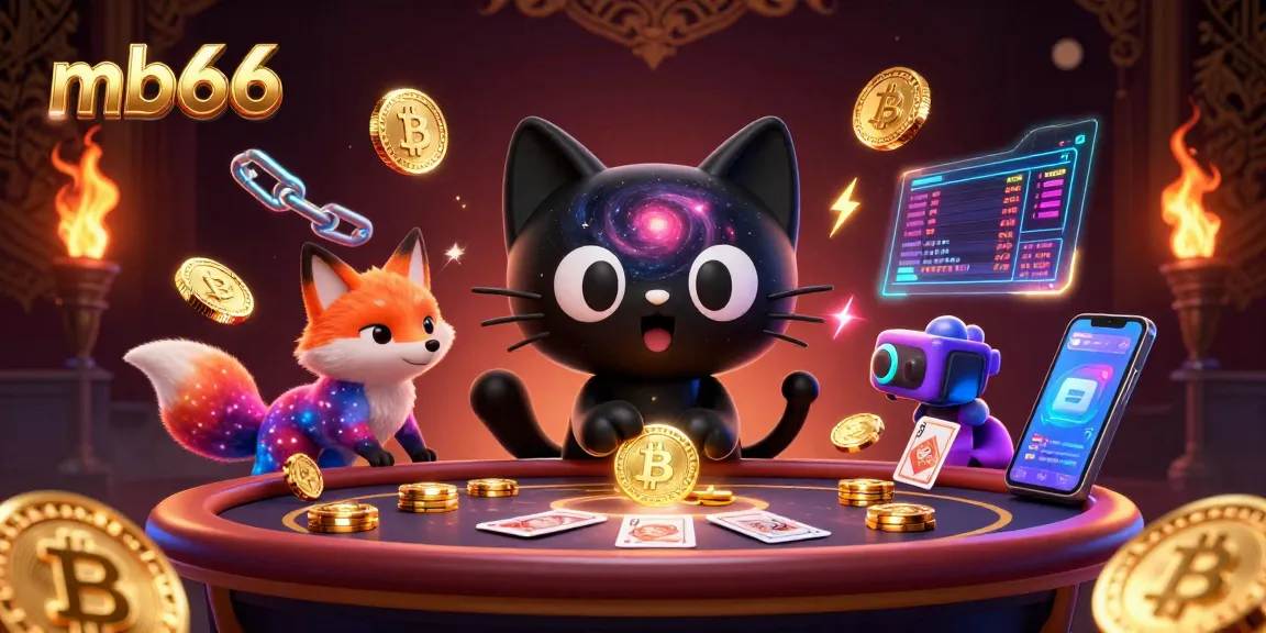 Experience seamless gaming with mb66 at a cosmic casino featuring a black hole cat and futuristic elements.