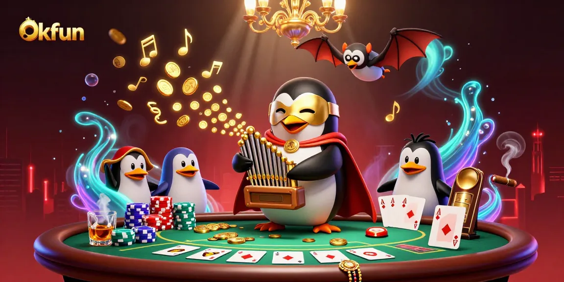 Engage in thrilling poker action with Okfun's vibrant 3D scene featuring gold coins and chips flying.