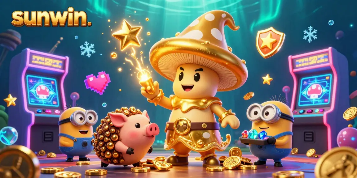 Experience the thrill at sunwin with a vibrant 3D casino illustration featuring magical characters and exciting game elements.