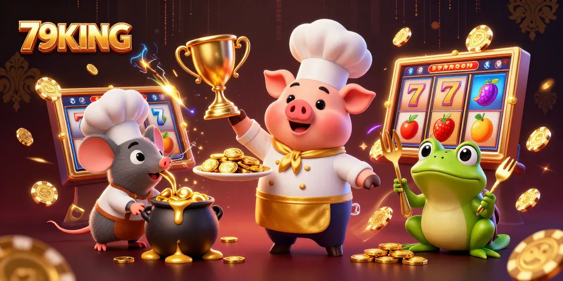 Experience wins at 79KING with vibrant slot games featuring flying gold coins and dynamic characters.