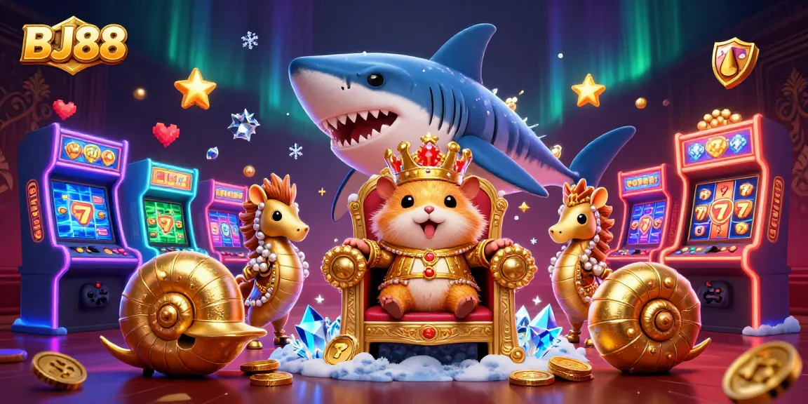 Experience thrilling gameplay with BJ88's vibrant 3D casino illustration featuring a golden hamster king.