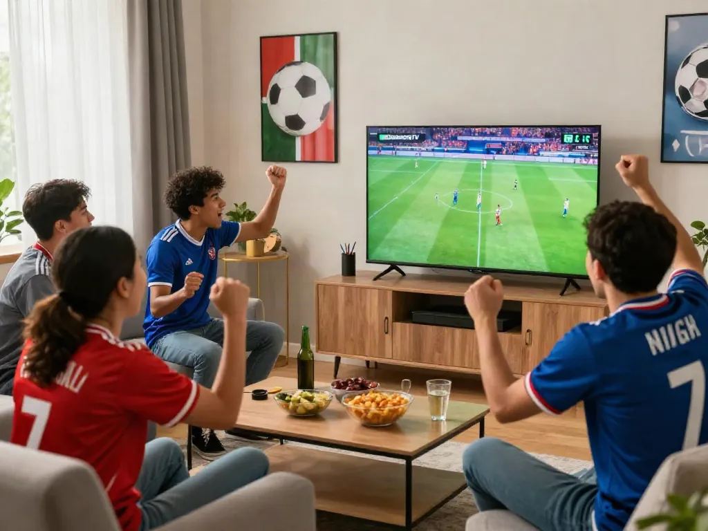 Fans enjoying GavangTV live football match in a cozy setting with vibrant atmosphere.