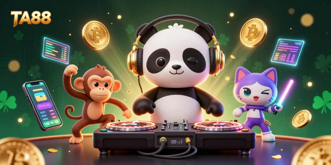 Dance it up with TA88: animated characters spinning on roulette wheels and embracing crypto vibes.