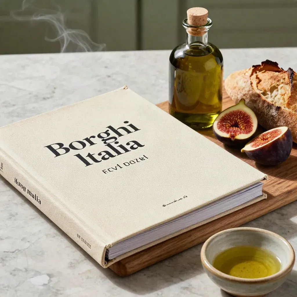 Guida sui borghi con olio, fichi, pane e una ciotola rustica