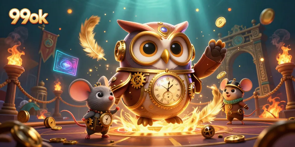 Experience thrilling gaming with 99ok's vibrant casino illustration, featuring dynamic characters and elements.