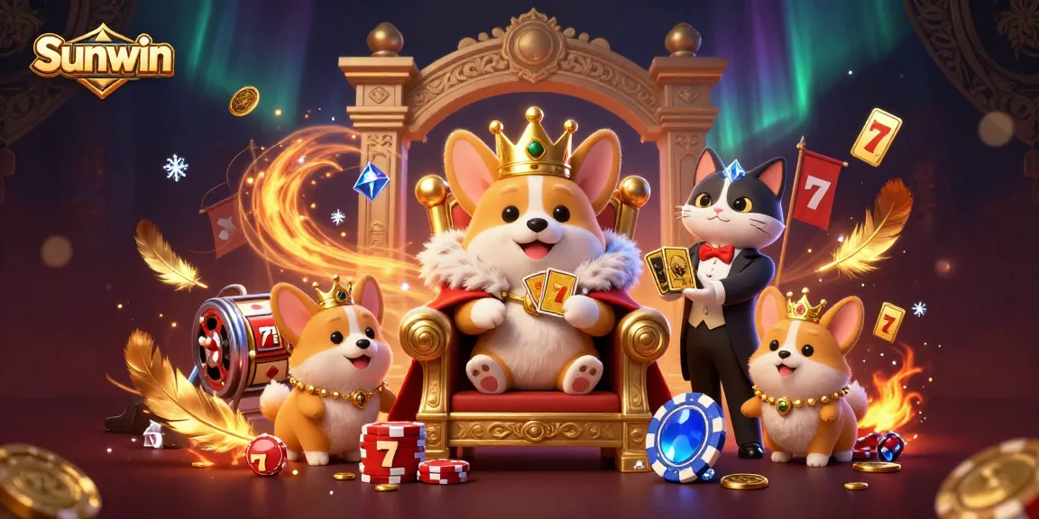 Experience thrilling slots at Sunwin featuring a royal corgi and dynamic casino elements.