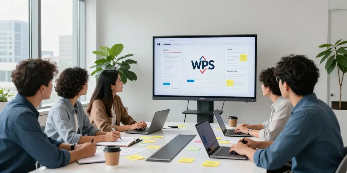 Team brainstorming about the WPS Official Website in a modern office