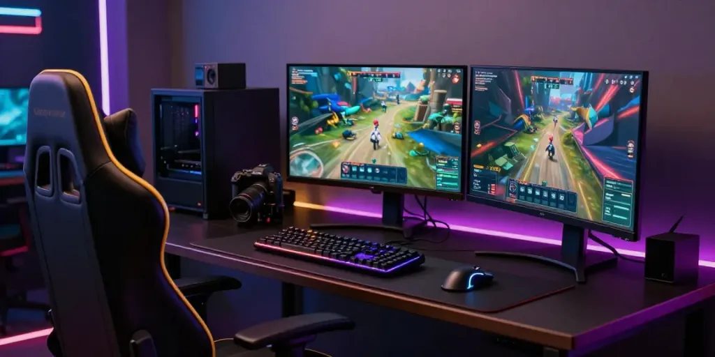 Modern gaming setup featuring rokok 88 branding with sleek accessories and vibrant graphics