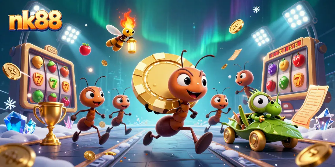 Watch nk88's cartoon ants carrying a giant poker chip through a tunnel in a dynamic casino heist.