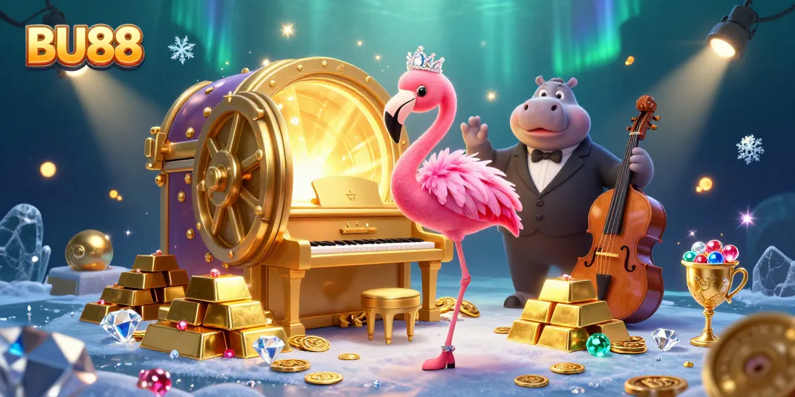Experience the excitement of BU88 with vibrant casino characters and glamorous treasures.