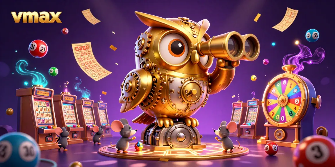 Experience exciting gameplay with vmax, featuring a golden owl and lively casino elements surrounding a vibrant atmosphere.