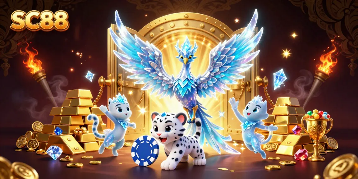 Experience the excitement of SC88 casino gaming with an enchanting 3D phoenix and ice sprites.