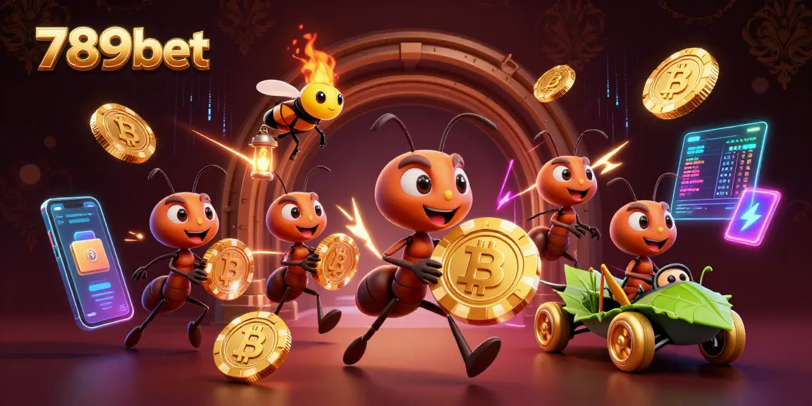 Embark on a thrilling heist with 789bet's vibrant cartoon scene featuring animated ants and crypto elements.