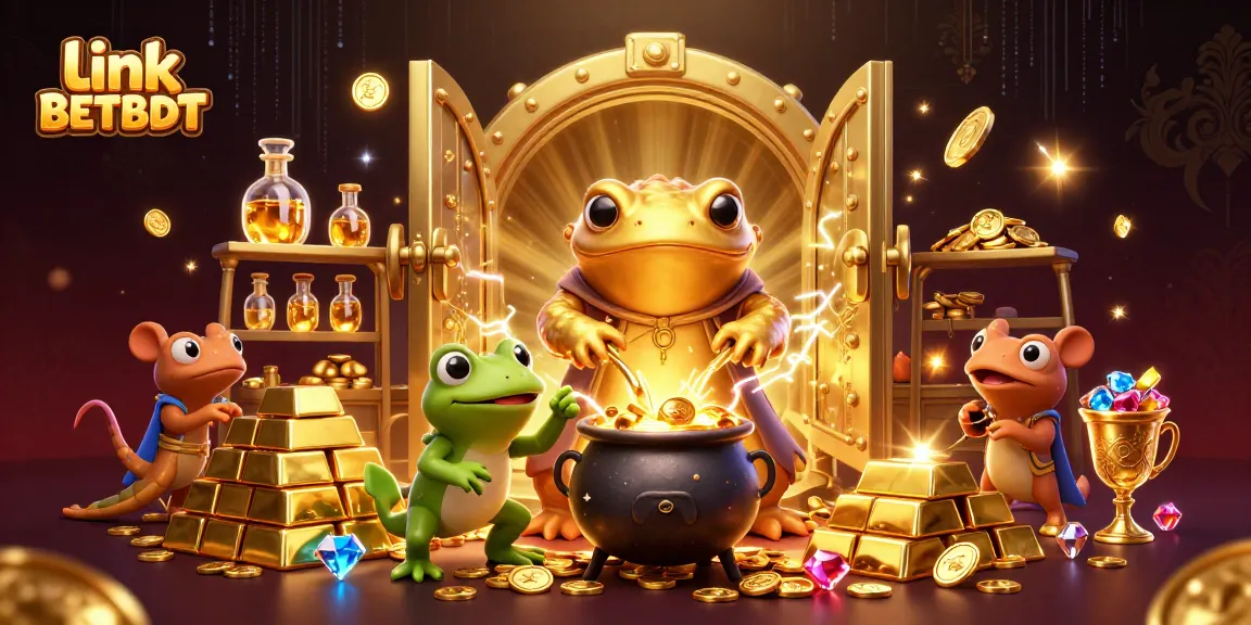 Experience winning thrills with link BETBDT vibrant casino scene, featuring gold coins and captivating characters.