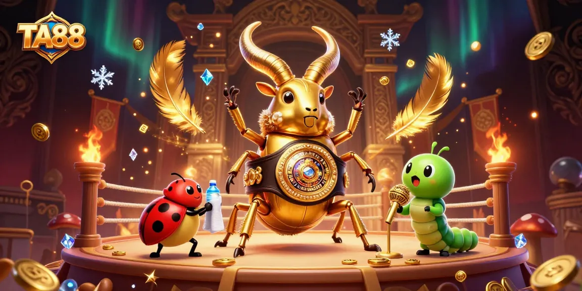 Bet on TA88 with a vibrant boxing-themed scene, featuring a fierce golden stag beetle.