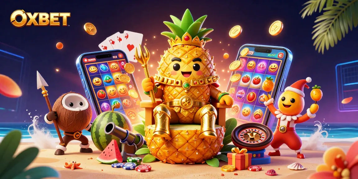Join the fun at OXBET with a vibrant casino illustration featuring dynamic characters and games.