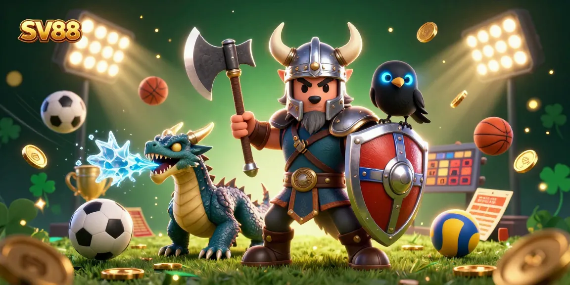 Engage in thrilling action at SV88 with a Viking wolf warrior, dragon, and vibrant sports elements.