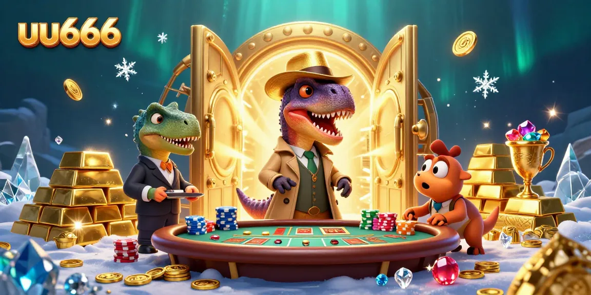 uu666 gaming scene with a velociraptor card counter and stegosaurus pit boss at blackjack