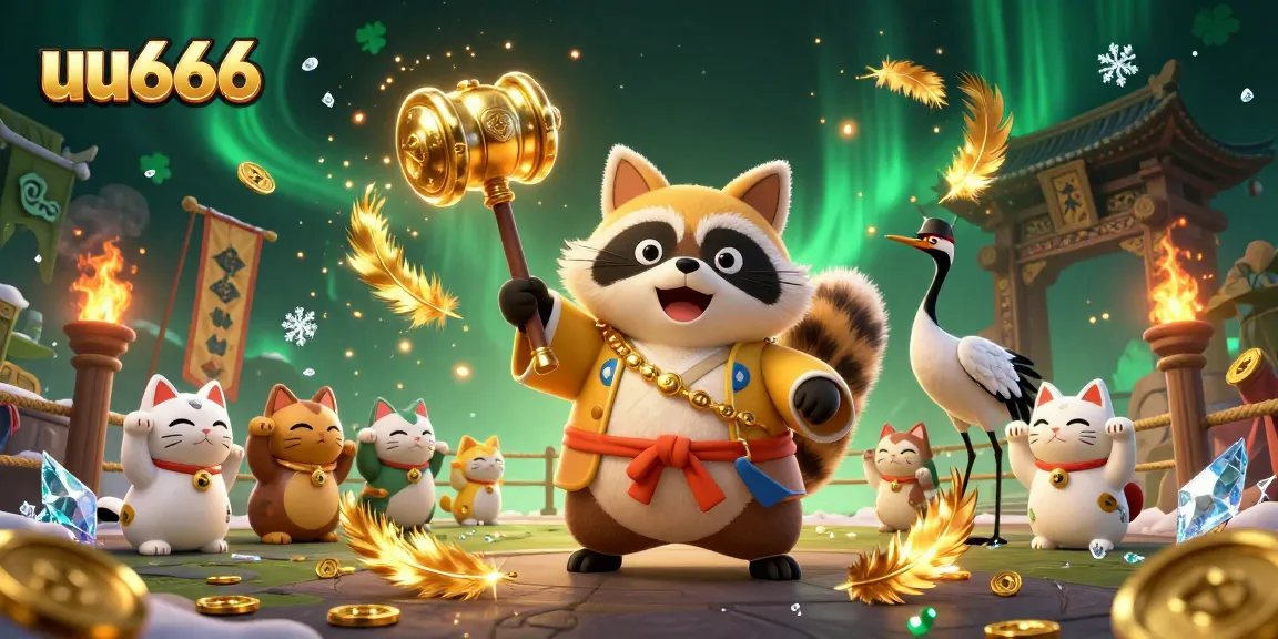 Win big at uu666 with this vibrant illustration featuring lucky symbols and festive characters!
