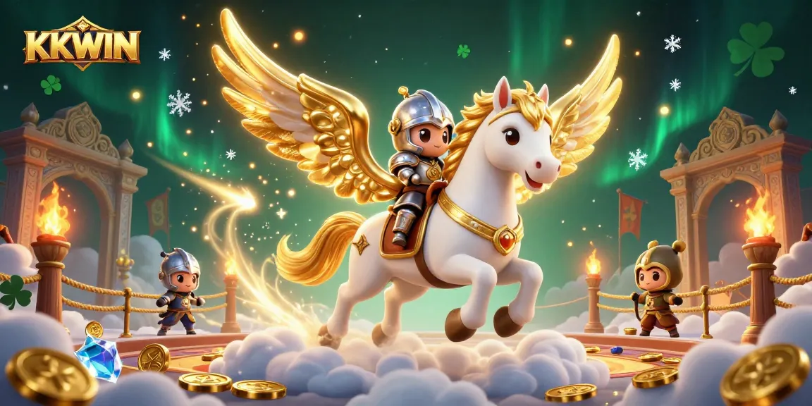 Engage thrillingly with KKWIN as a celestial knight and horse gallop through a spectacular casino world.