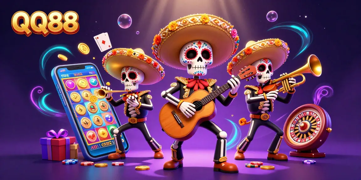Engage with QQ88's vibrant gaming experience featuring lively characters and exciting casino elements.