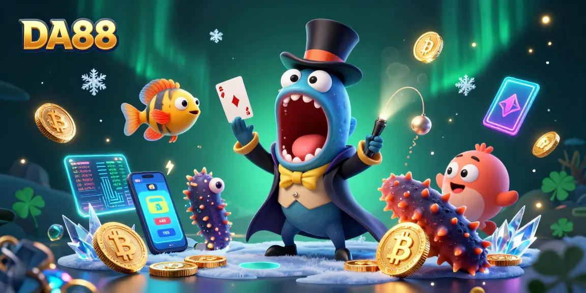 Experience thrilling card magic at DA88 with a bioluminescent eel and anglerfish in a vibrant underwater scene.
