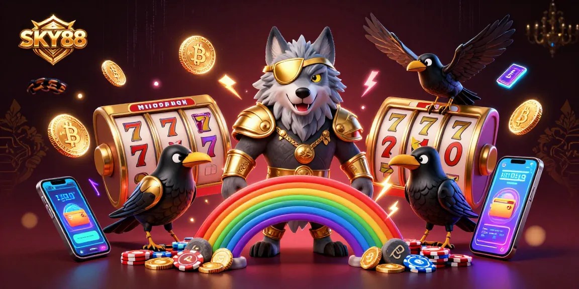 Experience thrilling gaming with SKY88, featuring dynamic slot reels and a vibrant casino atmosphere.